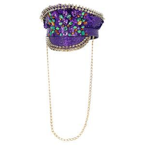 Fever Unisex Adult Deluxe Sequin Studded Captains Hat / Purple